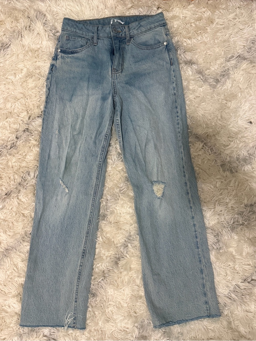 Light Blue Girl’s Distressed Straight-Leg Jeans